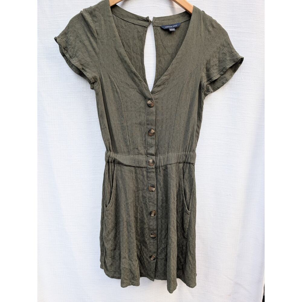 American Eagle Womens Olive Green Button Front Mini Dress Sz XS Short sleeve